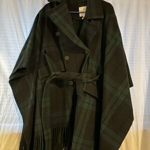 Avec Les Filles Black and Green Plaid Cape